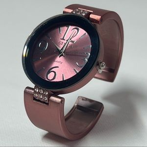 Women’s Pink Geneva Quartz Japan MOVT Hinge Cuff Watch w/ Stainless Steel Back